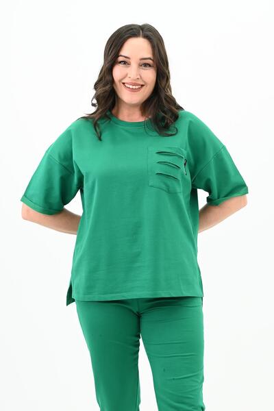 Koza Butik Σετ φόρμας Capri με λεπτομέρεια τσέπης σε σχισμένο μέγεθος - κοντό μανίκι 8010-23