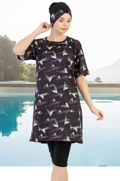 Jenny Daphne Uscare rapidă - Costum de baie hidžáb cu mânecă scurtă din lycra cu pernă pentru piept 1604-47