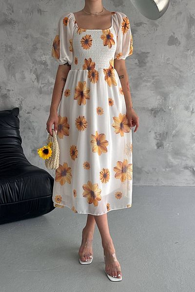 Neşeli Butik rochie din sifon cu guler madonna - captusita, NBQ007