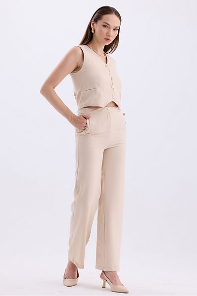 MD trend High Waist Striped Palazzo Pants and Vest - Classic Women's Set