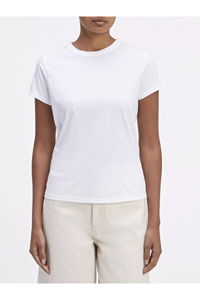 Calvin Klein White Slim Fit T-Shirt - Low Sleeve, Brand Logo, Daily Use, K20K207212-YAF
