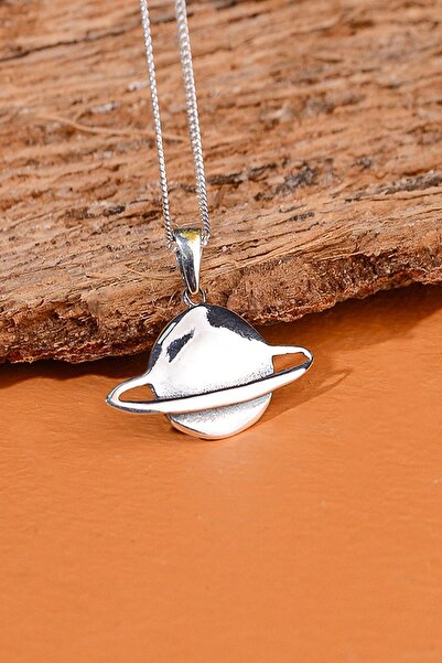 Ebrar Silver Gümüş Satürn Kolye 925 Ayar Gümüş Satürn Gezegen Figürlü Unisex Kolye