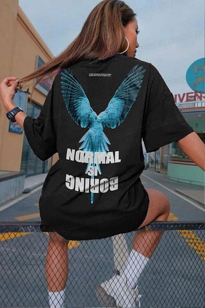 Teenage Millionaire Γυναικείο μαύρο κανονικό Is Boring Crew Neck Oversize Loose T-Shirt