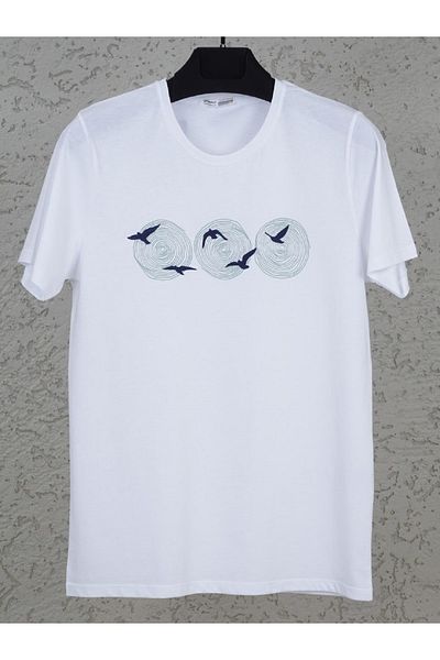 DYNAMO White Crew Neck - March Embossed Printed Men's Cotton T-Shirt