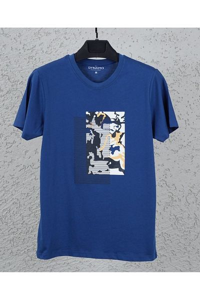 DYNAMO Navy Blue Men's T-Shirt - Crew Neck, Camouflage Print, Cotton Single Jersey and Lycra