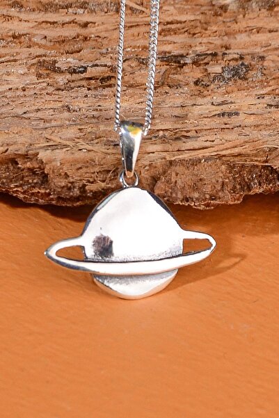 Ebrar Silver Gümüş Satürn Kolye 925 Ayar Gümüş Satürn Gezegen Figürlü Unisex Kolye