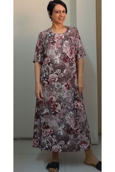 Mertcan Butik Front and back cutout drawstring plum burgundy patterned combed cotton Viscose Dress