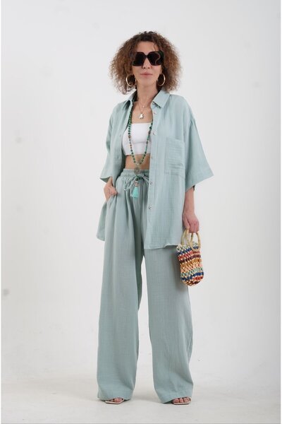 Zelish My Sister Σετ πουκάμισο και φαρδύ παντελόνι Çağla Muslin