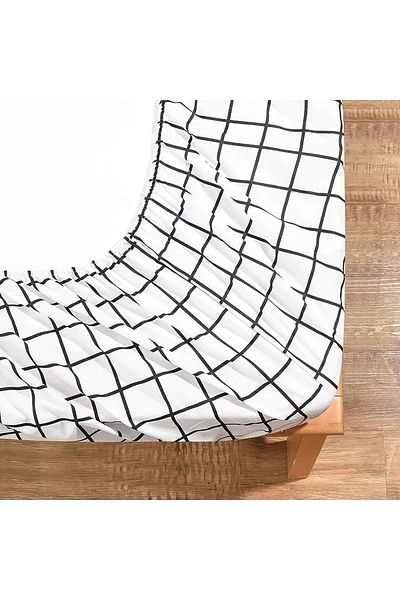 SNR HOME COLLECTION 120x200 White Checkered Young Room Cotton Elastic Sheet Set