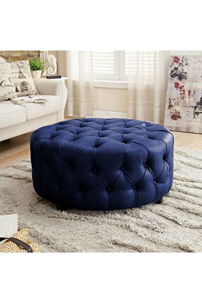 DeccoStil Kapitoneli Yuvarlak Suni Deri Puf/orta Sehpa/75cm