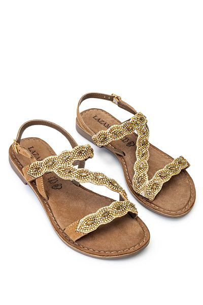 LAZAMANİ Lazamani Women's Beige Genuine Leather Flat Sandals