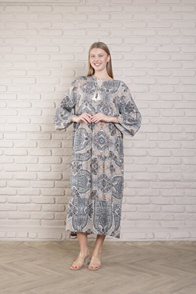 mervemoda Γυναικείο Καλοκαιρινό Υφαντό Φόρεμα Plus Size