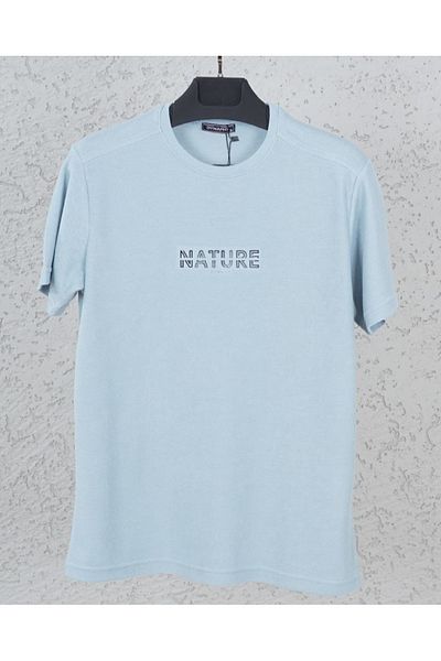 DYNAMO Sea Blue Men's T-Shirt - Crew Neck, Nature Embossed, Honeycomb Woven