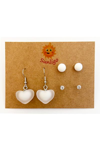 Sunligo Colorful Heart and Bulk Earrings Set - 3 Pairs of Earrings