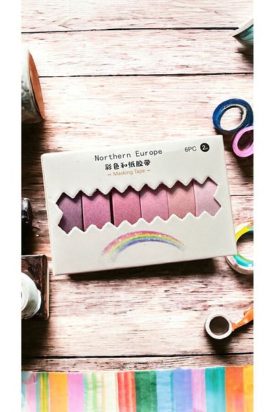 Marseliko Pink Color Transitional Washi Tape Set - 6-Piece Washi Tape - Tape Sticker - Notebook Decoration