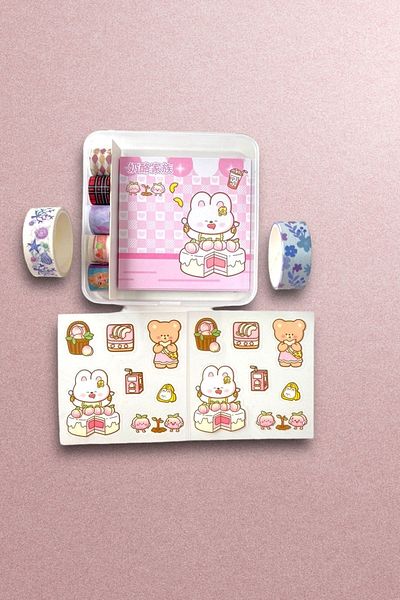 Marseliko Cute Bunny Pink Post-it, Αυτοκόλλητο, Σετ με κουτί με ταινία Washi / Ταινία Washi / Bullet Journal
