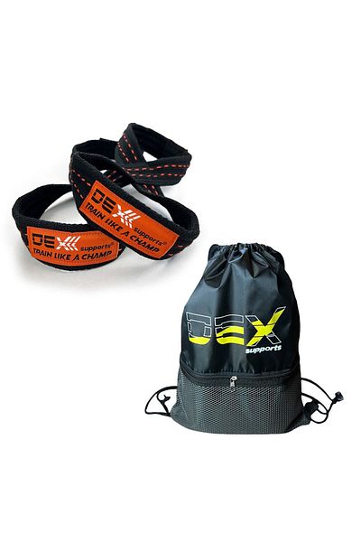 Dex Supports Lasting Energy 8 Loop Lifting Straps + Sackpack Gym Bag Pro Set of 2
