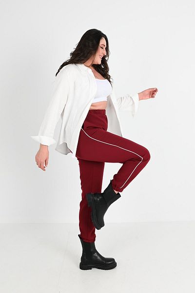 Koza Butik Large Size Women's Trousers with Pockets and Stripe Detail - 6243-24