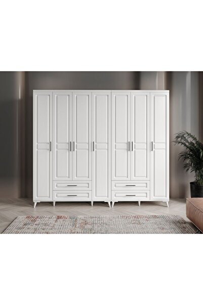 GuneyStore Ücretsiz Montaj Komple Mdf Gözde 7 Kapaklı Beyaz Gardırop