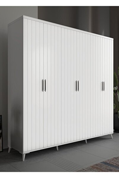 GuneyStore Ücretsiz Montaj ODESA 6 Kapaklı Komple Mdf Beyaz Gardırop