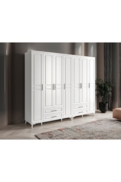GuneyStore Ücretsiz Montaj Komple Mdf Gözde 7 Kapaklı Beyaz Gardırop