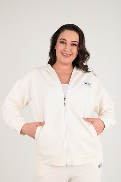 Koza Butik طقم بدلة رياضية بغطاء للرأس بسحاب مقاس كبير للسيدات 8035-24