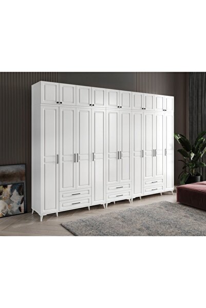 GuneyStore Gözde 10 kapaklı Yüklüklü Komple MDF Beyaz Gardırop