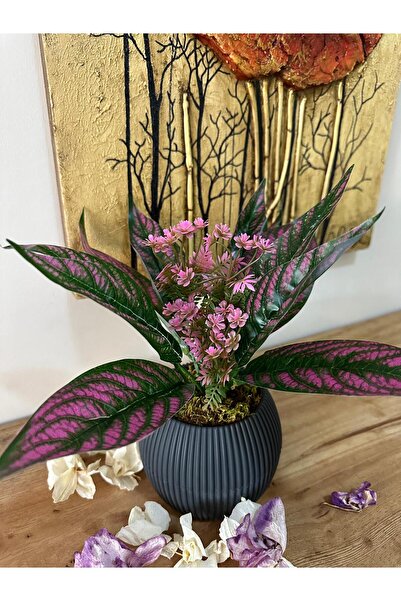 La bella bazar Saksılı Yapay Çiçek Dekoratif Masa Balkon Çiçeği Doğal Taş Yos...