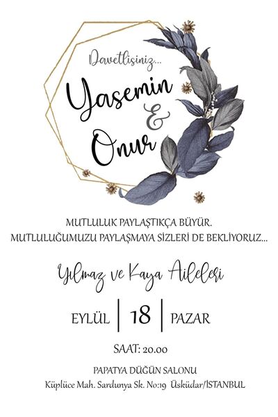 Belinay Düğün Davetiyesi 111 01 (1000 ADET)