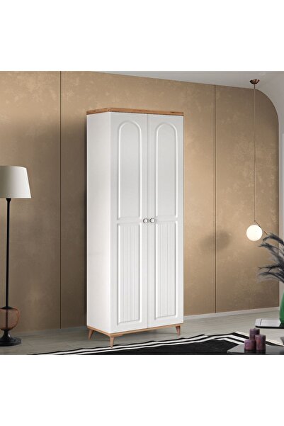 GuneyStore Ücretsiz Montaj BOHEM 2 Kapaklı  Komple Mdf Atlantik Çam-Beyaz Gardırop