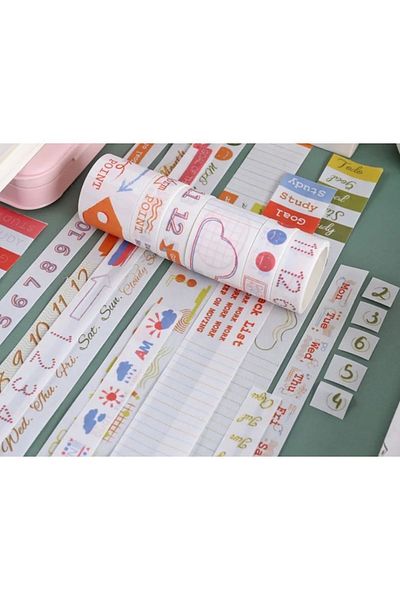 Marseliko Timeline Washi Tape Set - 6 Patterns White Tone Washi Tape - Tape Sticker - Notebook Decoration