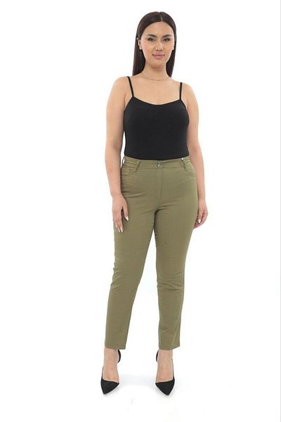 AKŞEN GİYİM Plus Size Women's - Full Summer Cotton Linen Trousers, Loose Lycra Pipe Leg