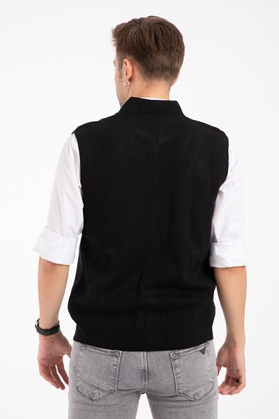 Mutlu City Men's Mid-aged and Above Knitwear Mesh Acrylic Winter Dad Zipper Vest 2062-black