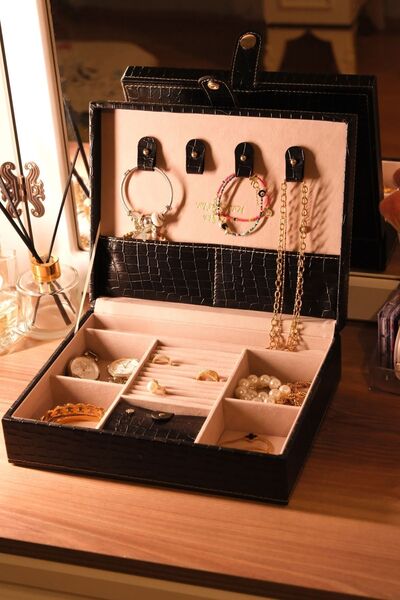 TASKUTU صندوق مجوهرات جلدي - منظم مجوهرات جلدي أنيق