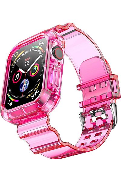 Nezih Case ساعة Apple Watch Series 2/3/4/5/6/7/8/9/se 40 ملم 41 ملم - حزام وردي/حزام وساعة واقية