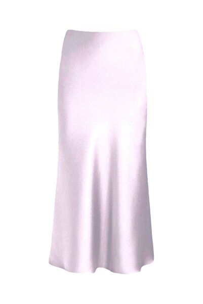 KAŞİHA Koyu Pudra Lüks Kalite Maxi Boy Saten Etek Tok Kumaş Lastikli Yüksek B...
