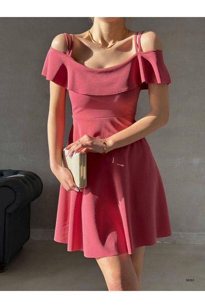 rengamoda Țesătură creponată colorată - Rochie de damă cu gât agățat