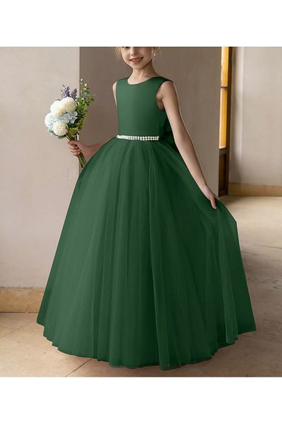 nsmkidslife Satin and Pearls Tulle Ball Gown - Bow-tie Prenpes Dress