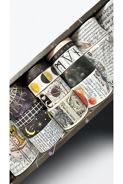 Marseliko Retro Washi Tape Set - 18-Piece Dark Tone Washi Tape - Tape Sticker - Bullet Journal - Notebook Decoration