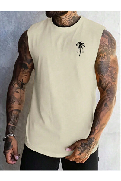 MOONBULL Tricou fără mâneci pentru bărbați cu imprimeu Palm Tree