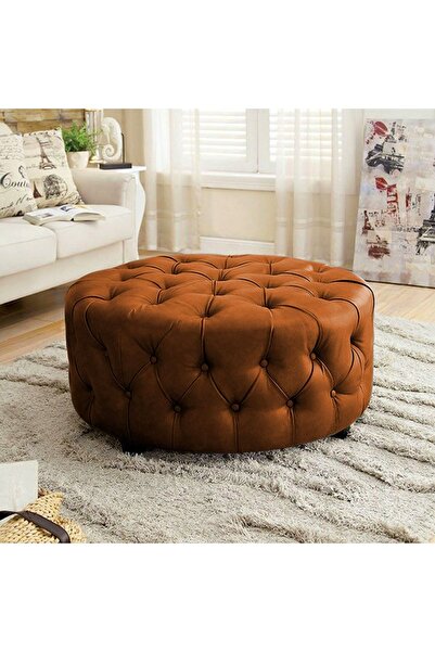 DeccoStil Kapitoneli Yuvarlak Suni Deri Puf/orta Sehpa/75cm