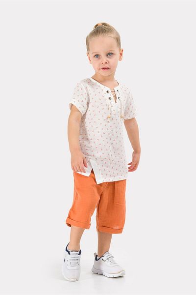 Baby Animals Boy's Summer Muslin Fabric Muslin Top and Bottom Children's Set
