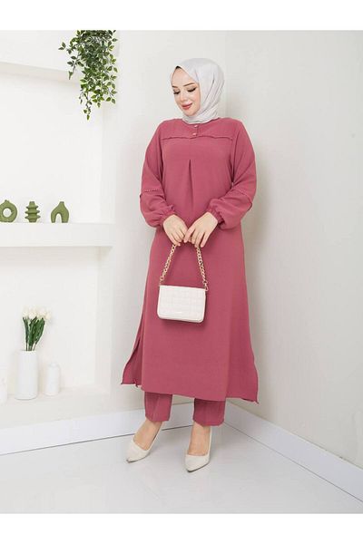 asyadabutik Large Size Embroidered Aerobin Tunic and Trousers Set