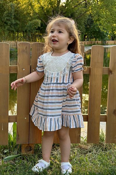 Baby Animals Baby Girl and Child Dress - for Birthday and Party Wedding, Short Sleeve Dress with Lace and Lining
