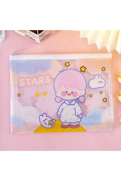 Bluoksweet PVC transparent waterproof transparent striped filing pen holder - zipper folder bag