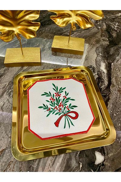 Soft Colours 2 Pieces Decorative New Year's Kokina Patterned Cocktail Presentation Napkin