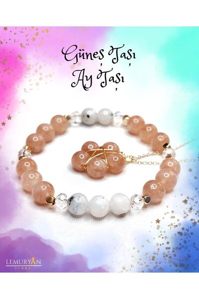 LEMURYANSTONE Orijinal Doğal Taşlı Aytaşı ve Güneş Taşı Bileklik & Pentagram ...