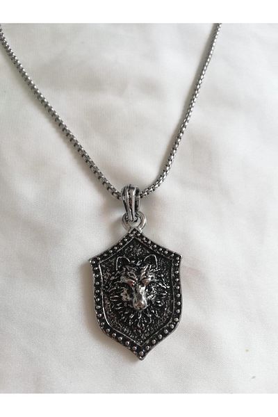 Judas Takı Men's Wolf and Shield Detailed Headed Necklace