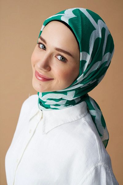 Modakaşmir Green Bamboo Scarf - Cloud Pattern