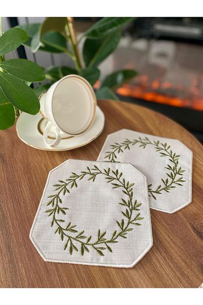 Soft Colours قطعتان من منديل تقديم الكوكتيل المزخرف من Olive Branch - جانب القهوة